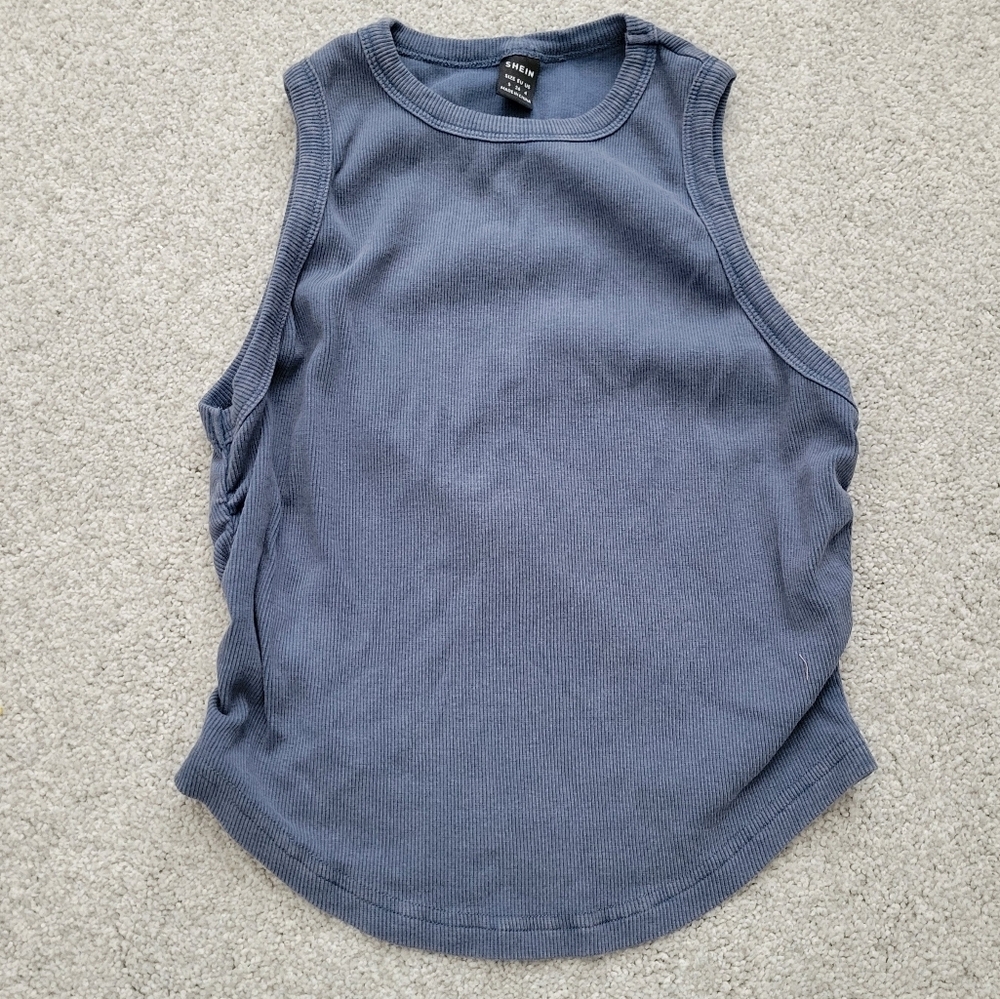 ✨SHEIN EZwear Blue Summer Solid Curved Hem Rib Tank Top✨